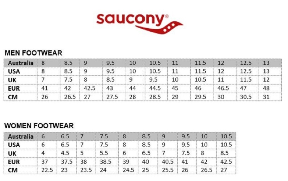 saucony shoe size chart