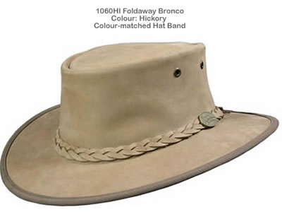  Barmah Foldaway BRONCO Full grain Leather Hat - Hickory 