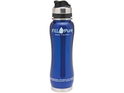  Fill2Pure Stainless Steel 800ml Water Filter Drink Bottle - Blue 