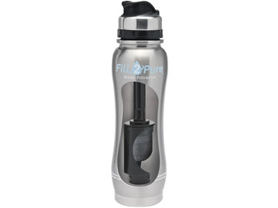  Fill2Pure Stainless Steel 800ml Water Filter Drink Bottle - Silver 