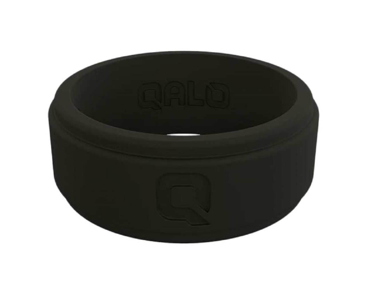 QALO Mens Black Flat Step Q2X Silicone Ring
