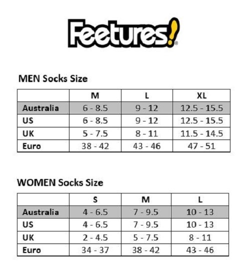 Feetures Socks Size Chart