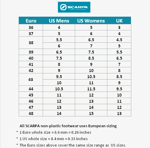 Scarpa Size Chart Uk