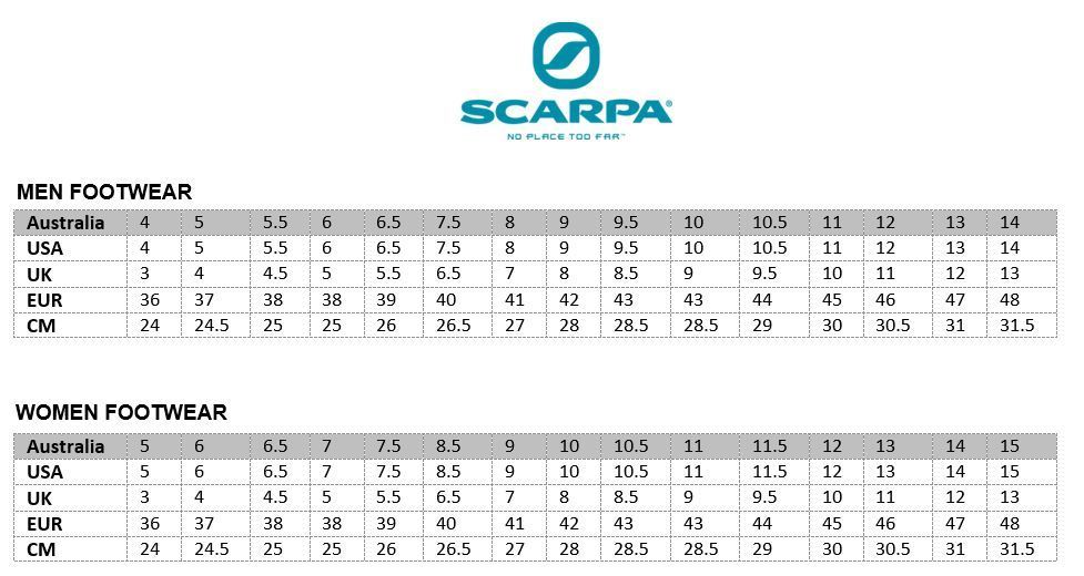 Scarpa Boot Size Chart