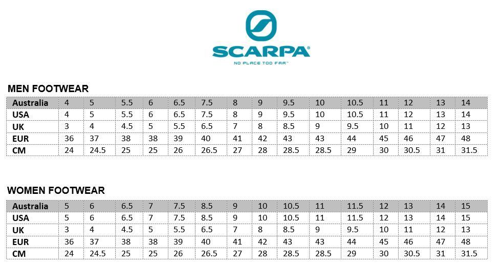 Scarpa Size Chart