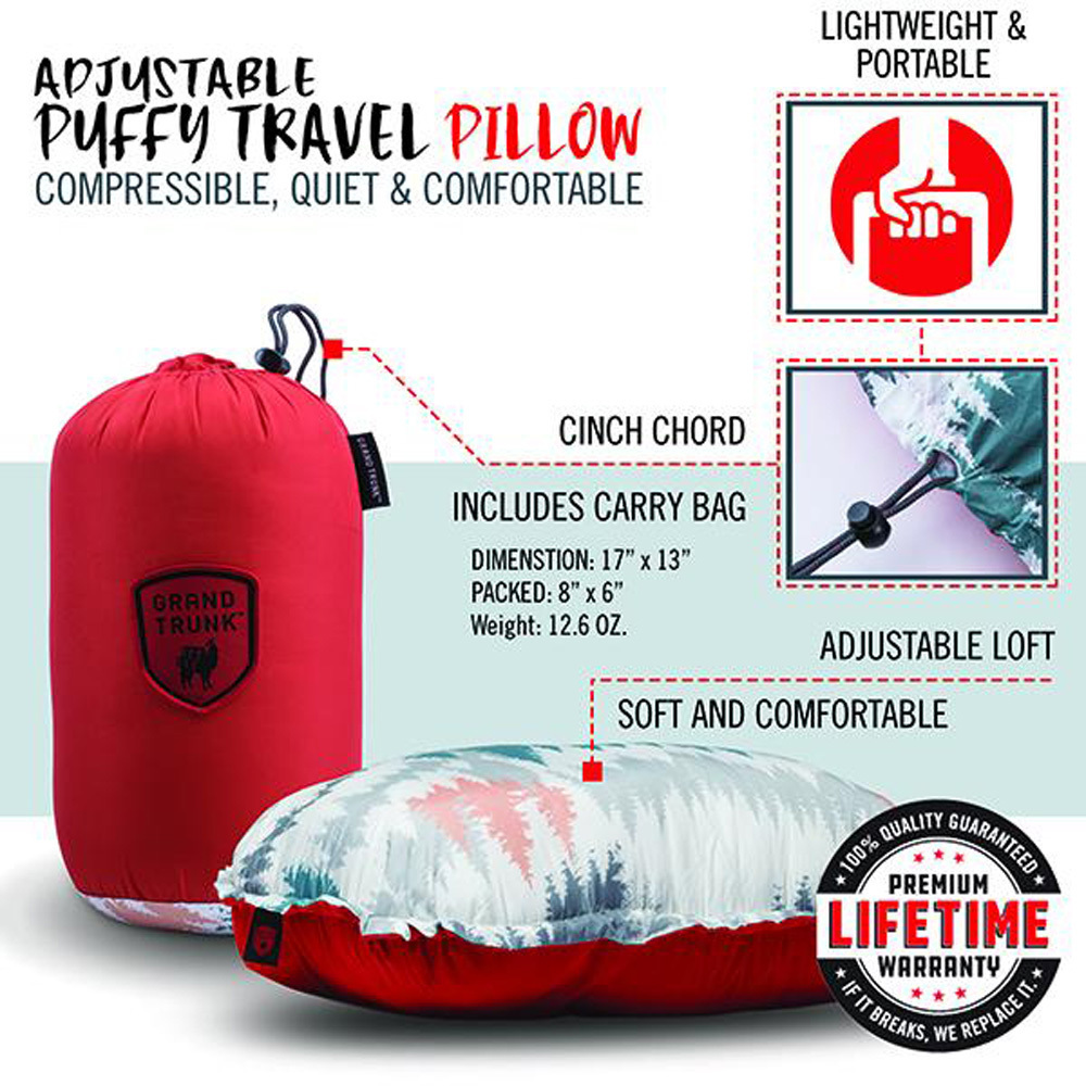 Grand Trunk Adjustable Puffy Travel Pillow Bright Crimson