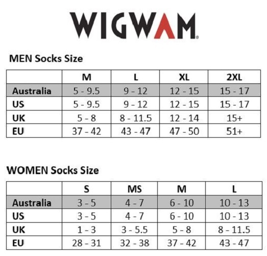 Wigwam Sock Size Chart