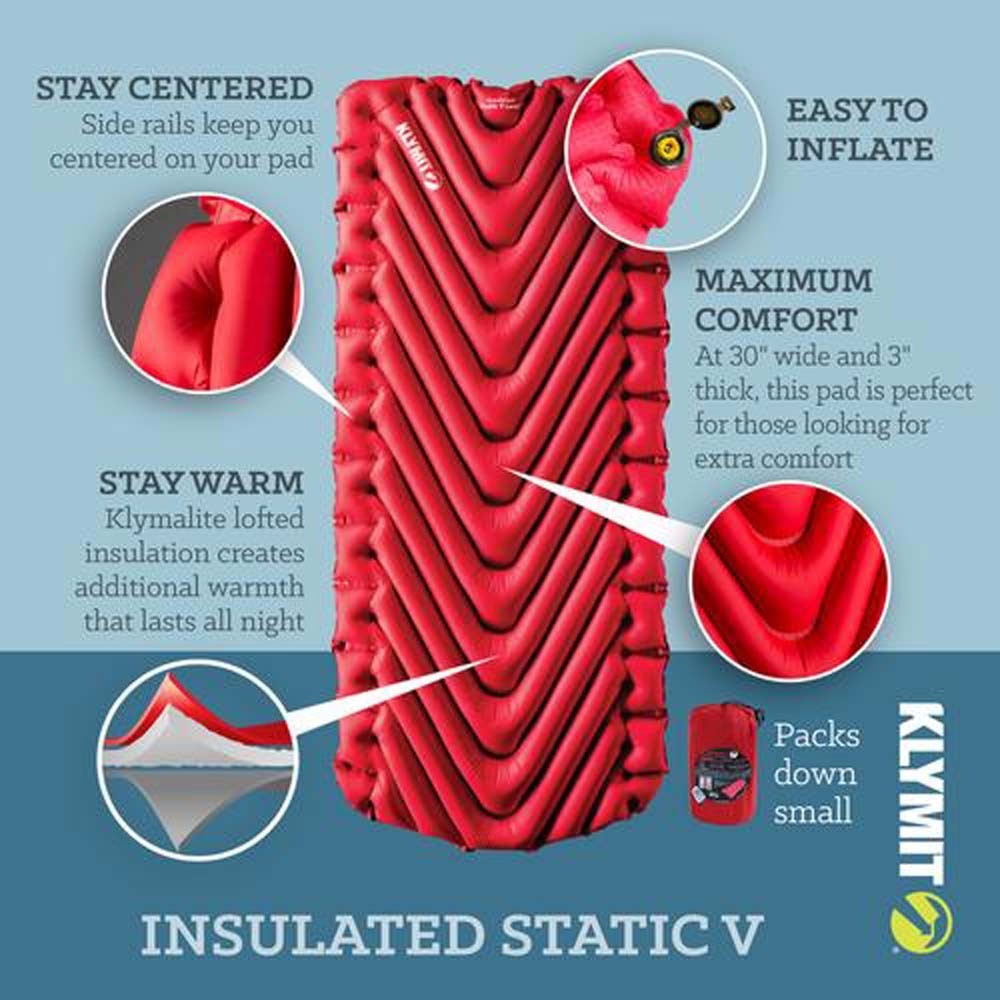 Klymit Static V Luxe Insulated Sleeping Mat Red Black Xl Klymit Static V Luxe Insulated Sleeping Mat Red Black Xl