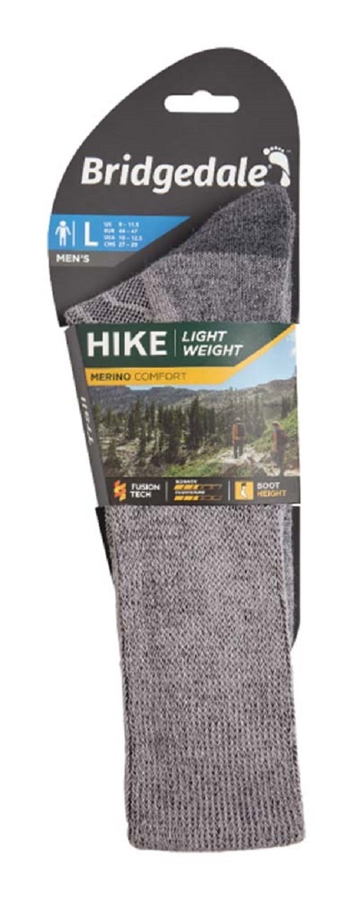 Bridgedale Hike Lightweight Merino Comfort Mens Crew Socks - Grey - Picture 13 of 17