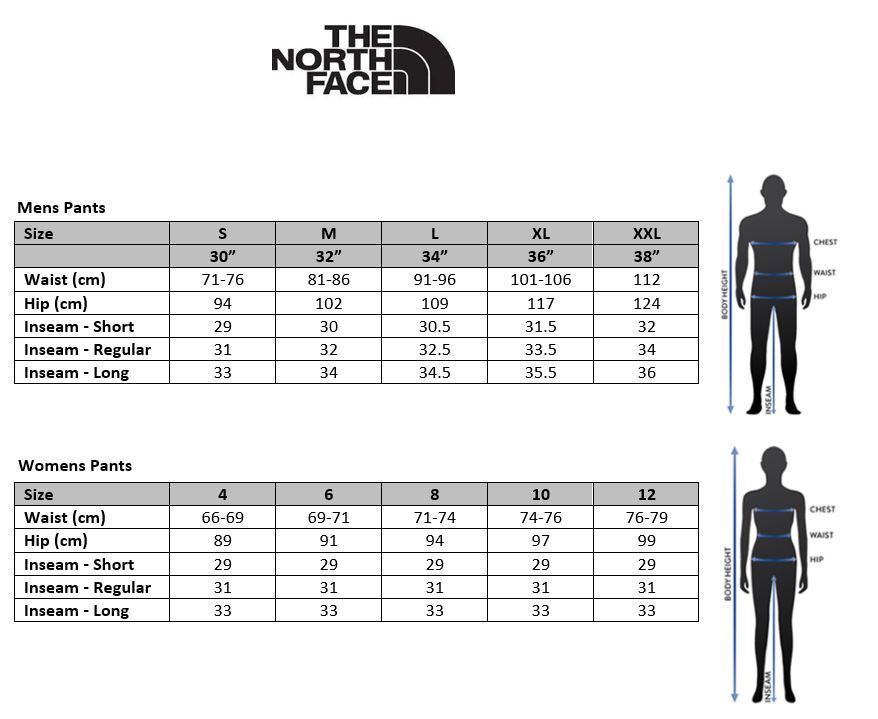 North Face Pants Size Chart