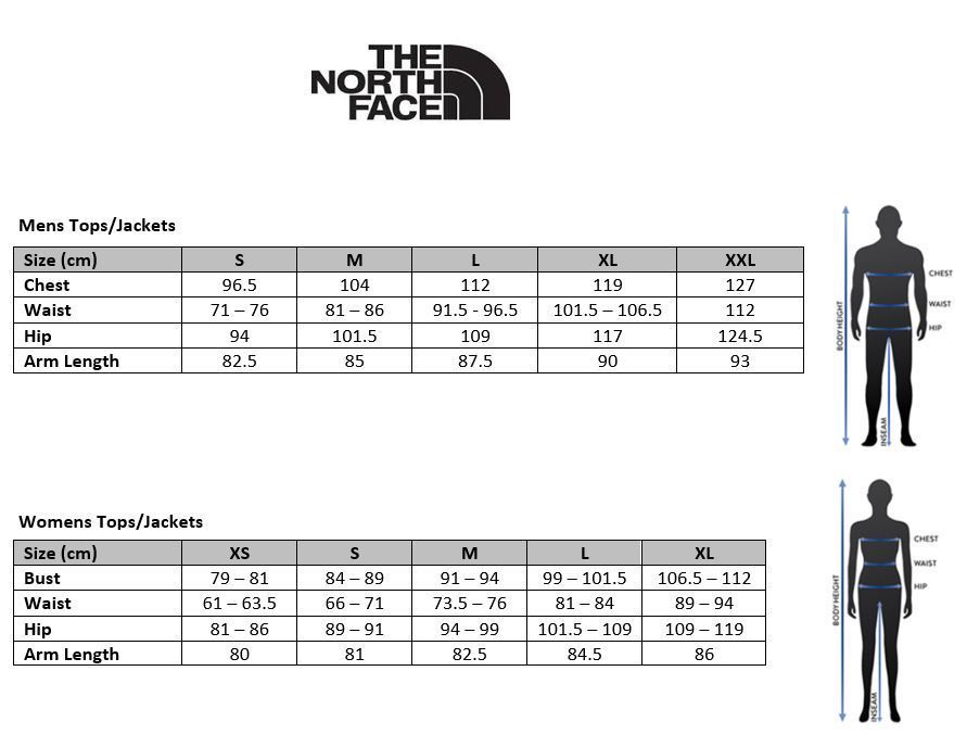 North Face Xs Size Chart