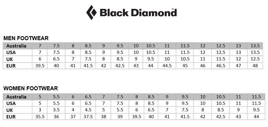 Black Diamond Gaiter Size Chart