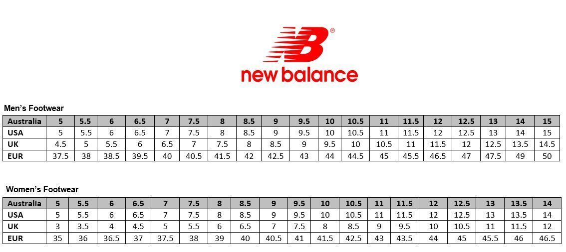 New balance deals size chart australia