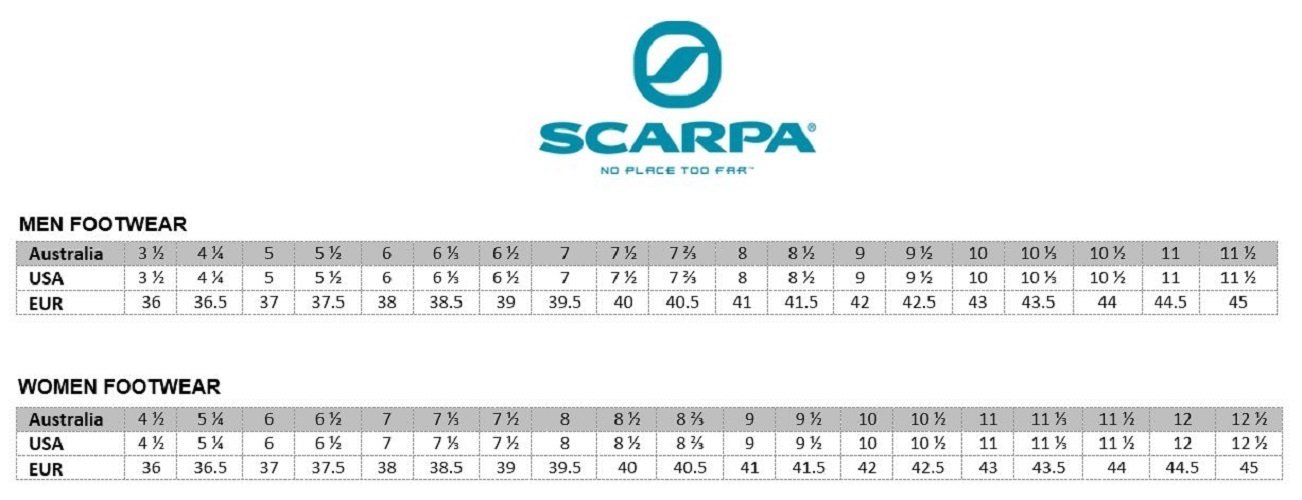 Scarpa Shoe Chart
