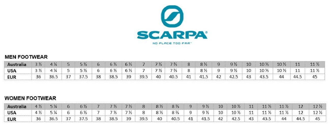 Scarpa Climbing Shoe Chart