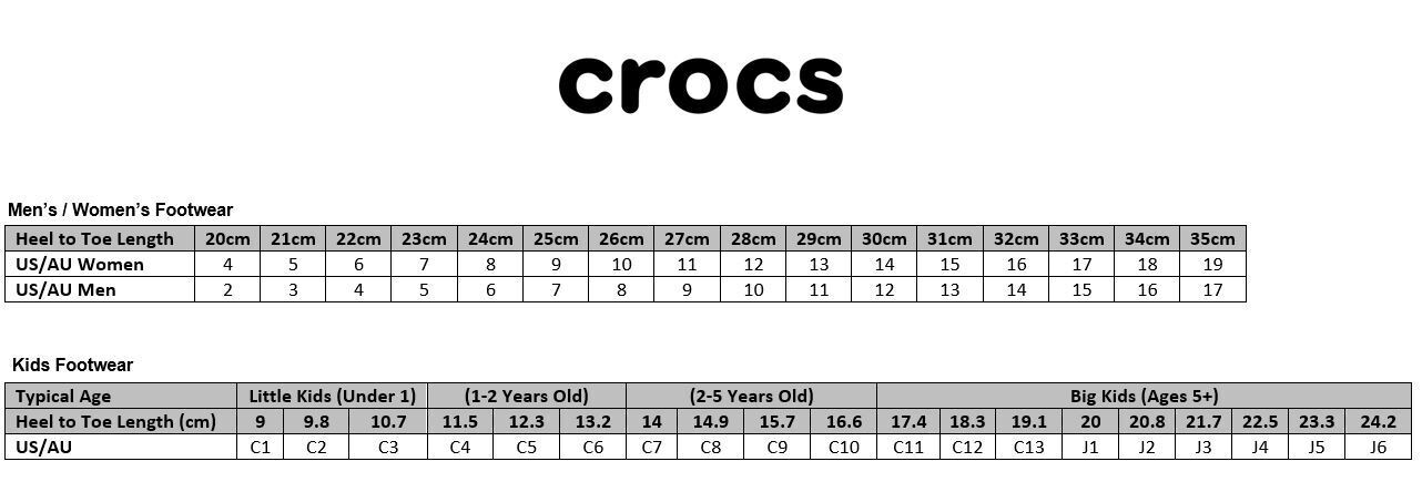 C12 crocs size chart store