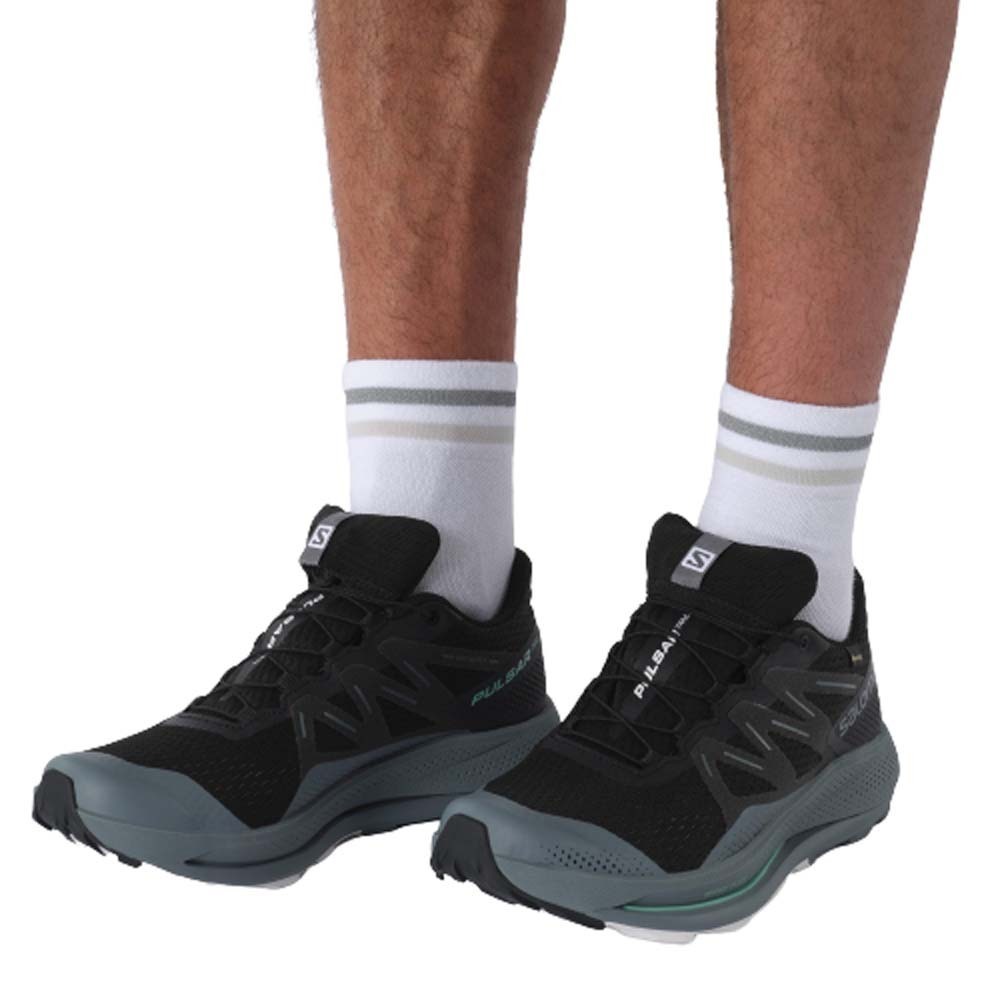 Salomon Pulsar Trail GTX Mens Waterproof Running Shoes Black/Stormy Weather/Mint Leaf