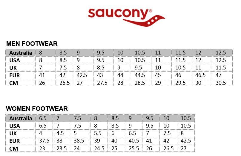saucony running shoes sizing
