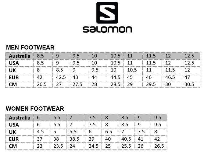 Salomon Running Shoes Size Chart