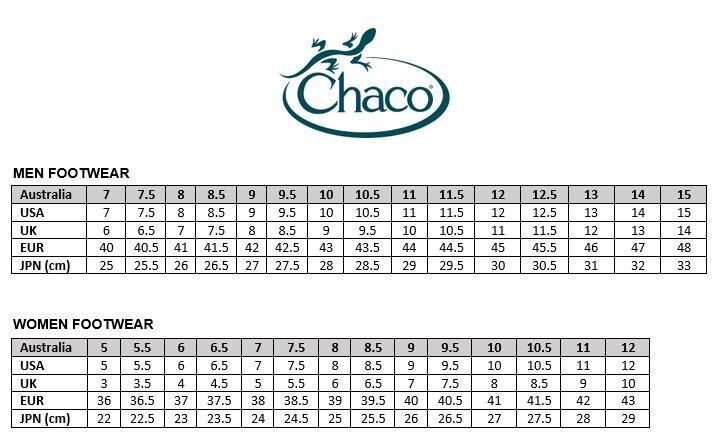 chaco width size chart