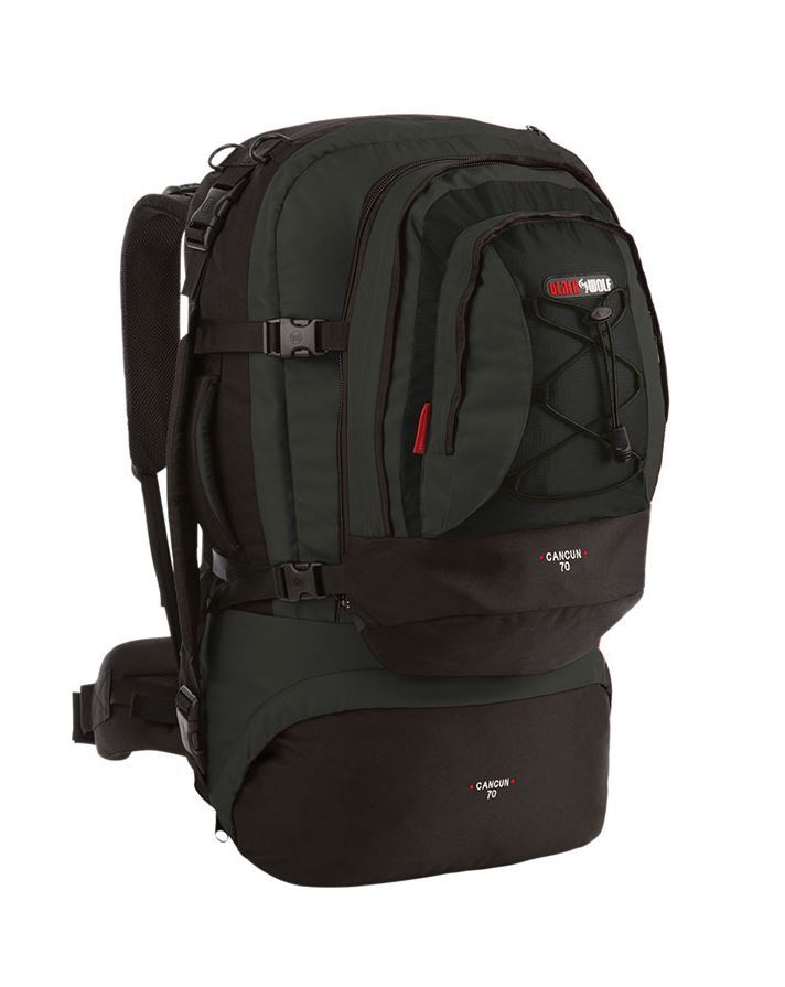 Black wolf Cancun 80L Travel Backpack & Detachable Daypack Black