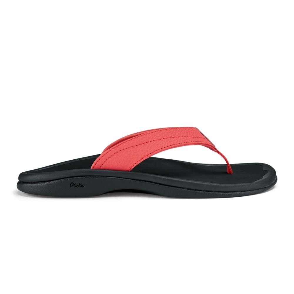 Olukai Ohana Womens Everyday Beach Sandals Hot Coral Black