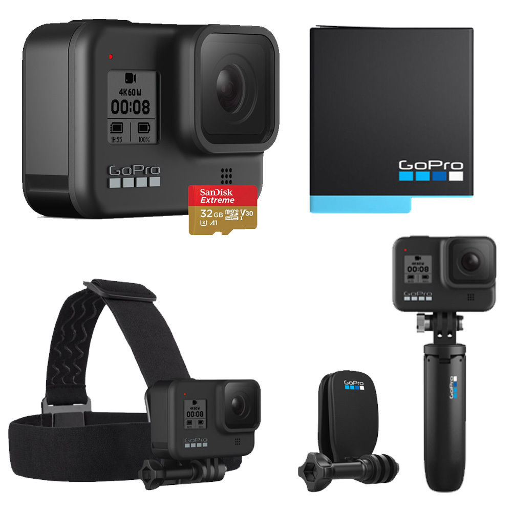 GoPro Hero 8 Black Bundle - Hero 8 Black Camera, SD Card, Headstrap