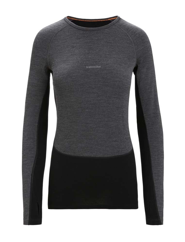 Icebreaker 260 ZoneKnit LS Crewe Womens Thermal Top - Jet Heather/Black - XL