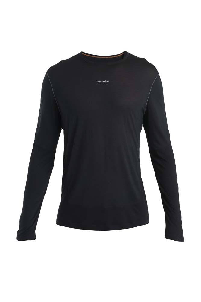 Icebreaker 125 ZoneKnit Energy Wind Mens Long Sleeve Merino Blend T-Shirt - Black - M