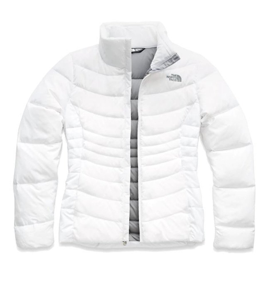white and grey north face jacket
