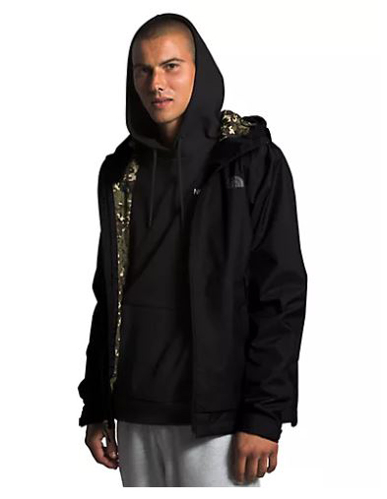 black and camo north face jacket