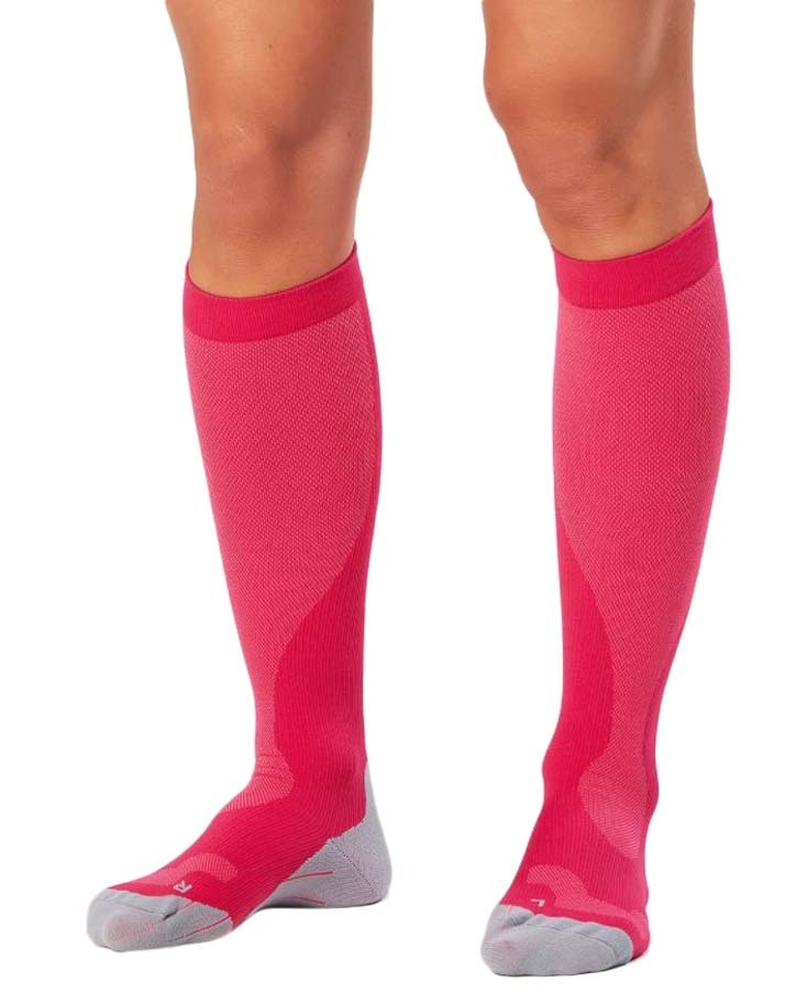 2XU Womens Compression Performance Run Socks - Hot Pink/Grey