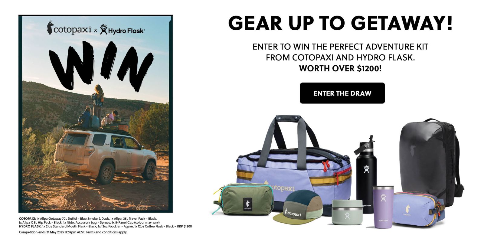 Gear Up to Getaway with Cotopaxi and Hydroflask! Prize worth over $1200RRP!