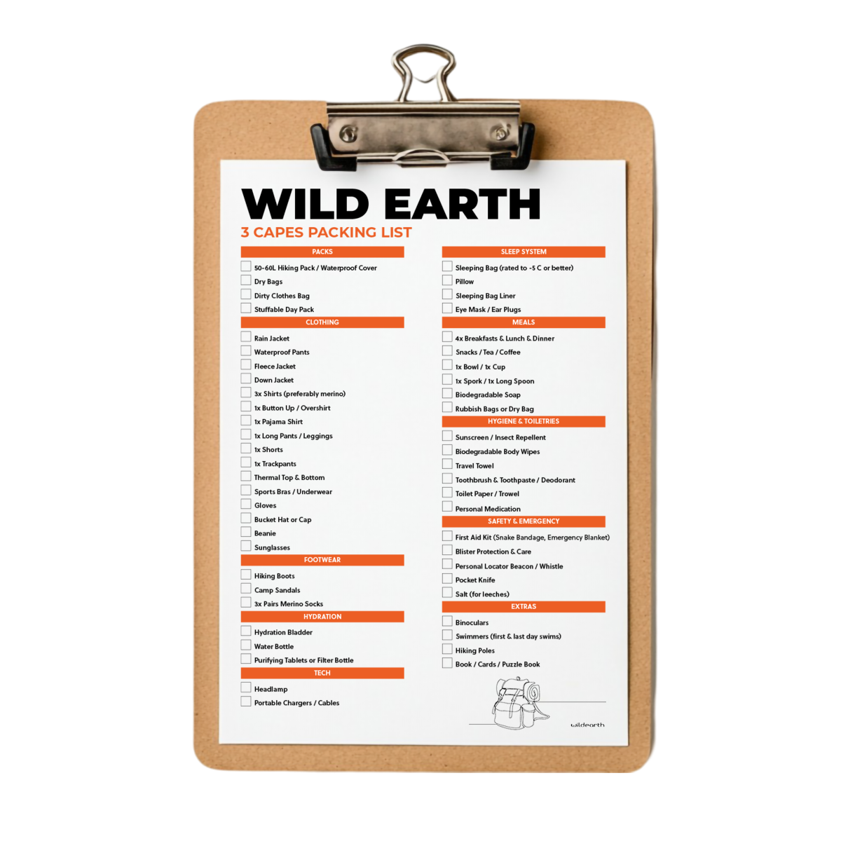 Wild Earth 3 Capes Packing Checklist
