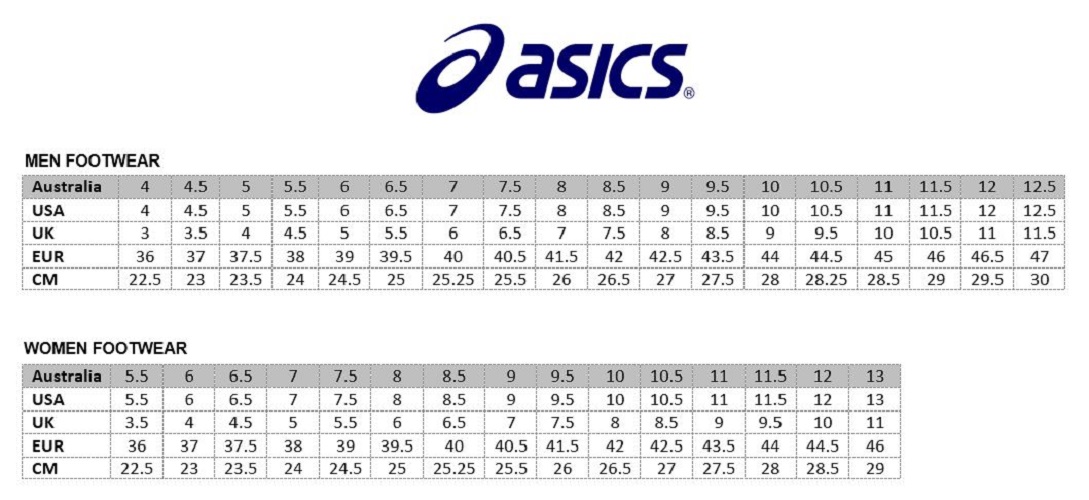 asics kids size guide 