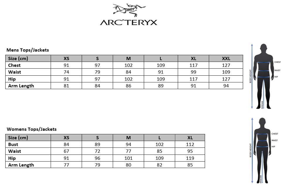 Arcteryx Mens Jacket Size Chart