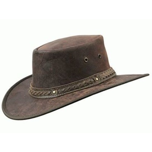 Barmah Foldaway Squashy Crackle Kangaroo Leather Hat in brown