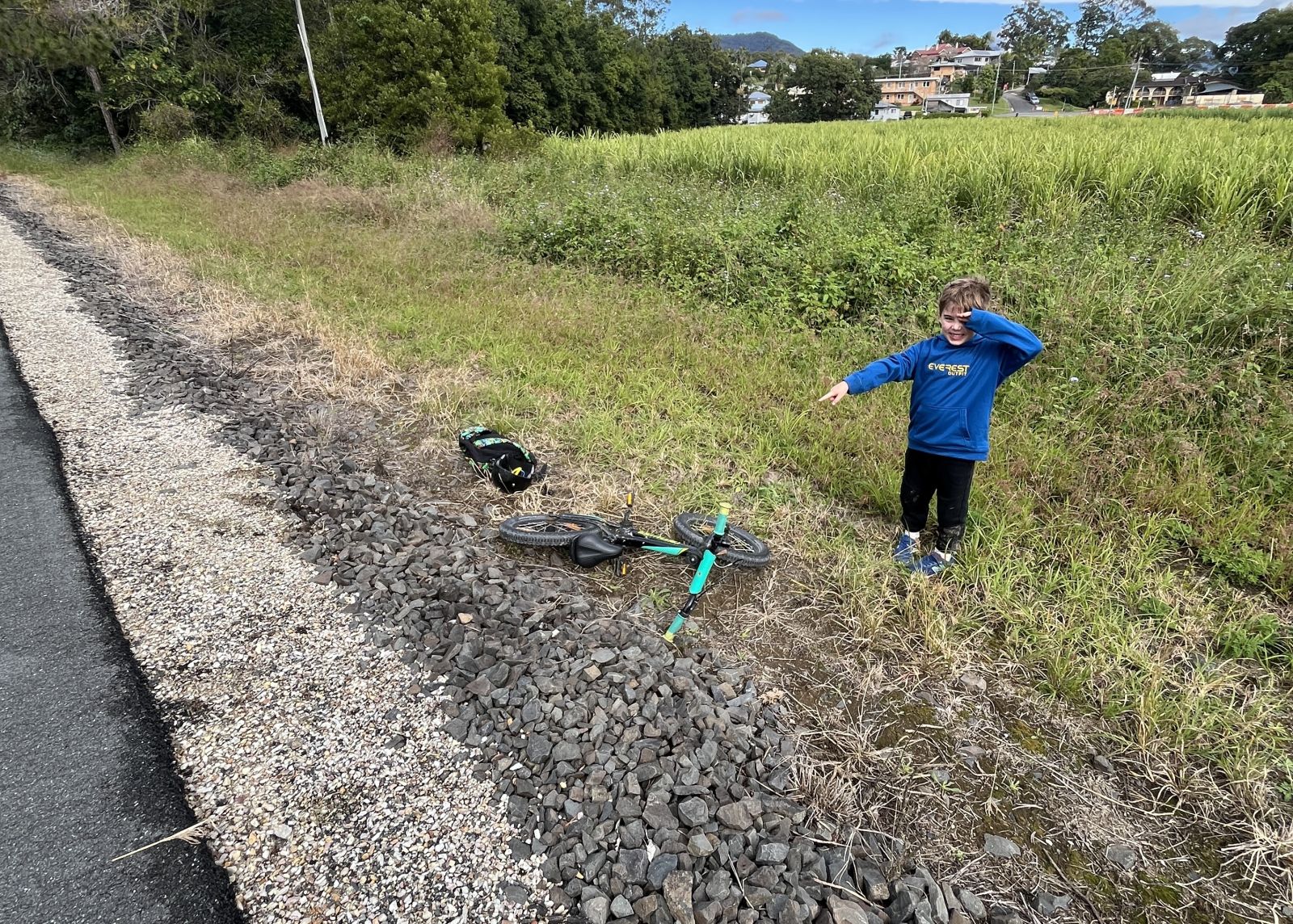 photo Adam's son after the fall off his bike on the Brisbane Rail trail