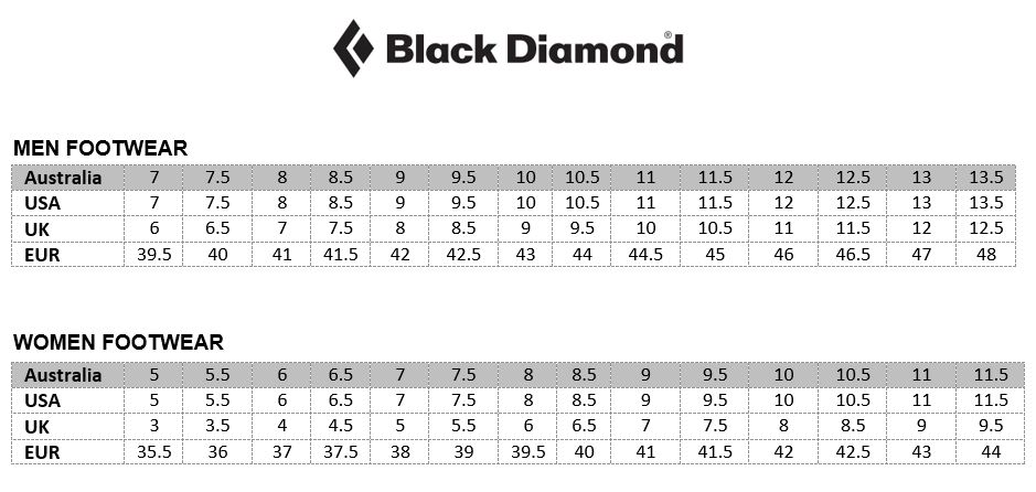 Black Diamond Size Chart