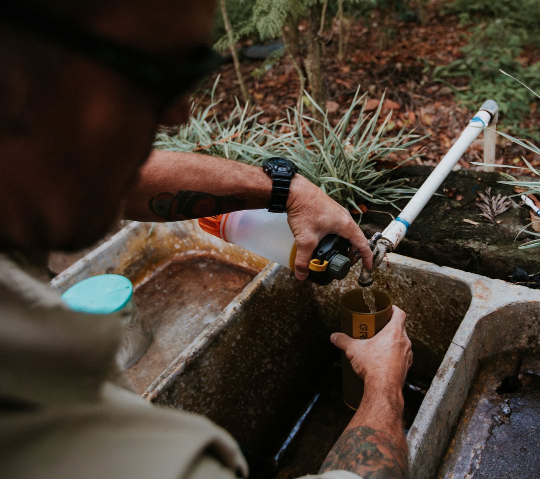 grayl water filter in use