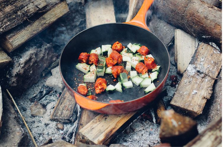 Cooking in a fry pan over a fire