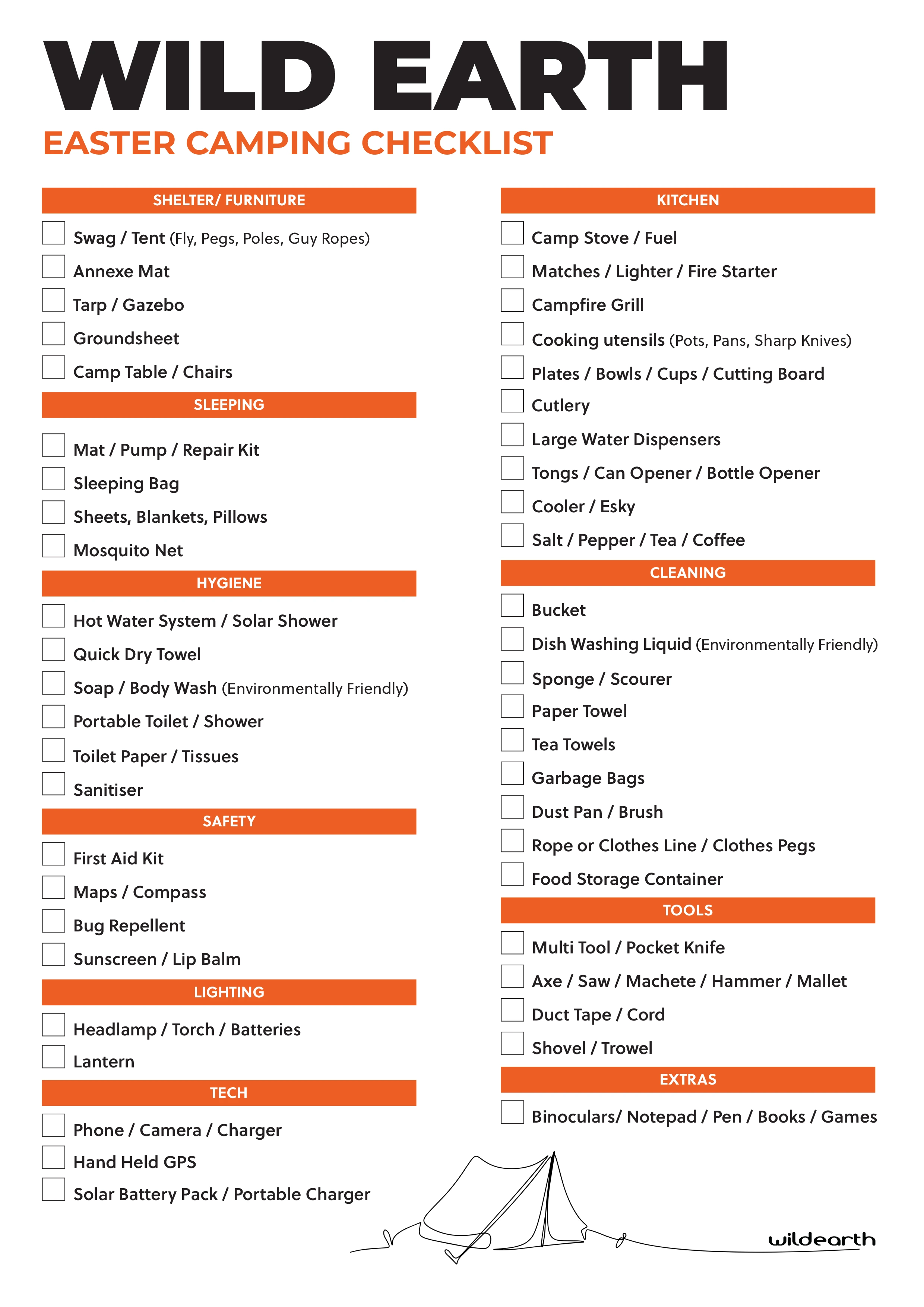 Wild Earth Easter Camping Checklist