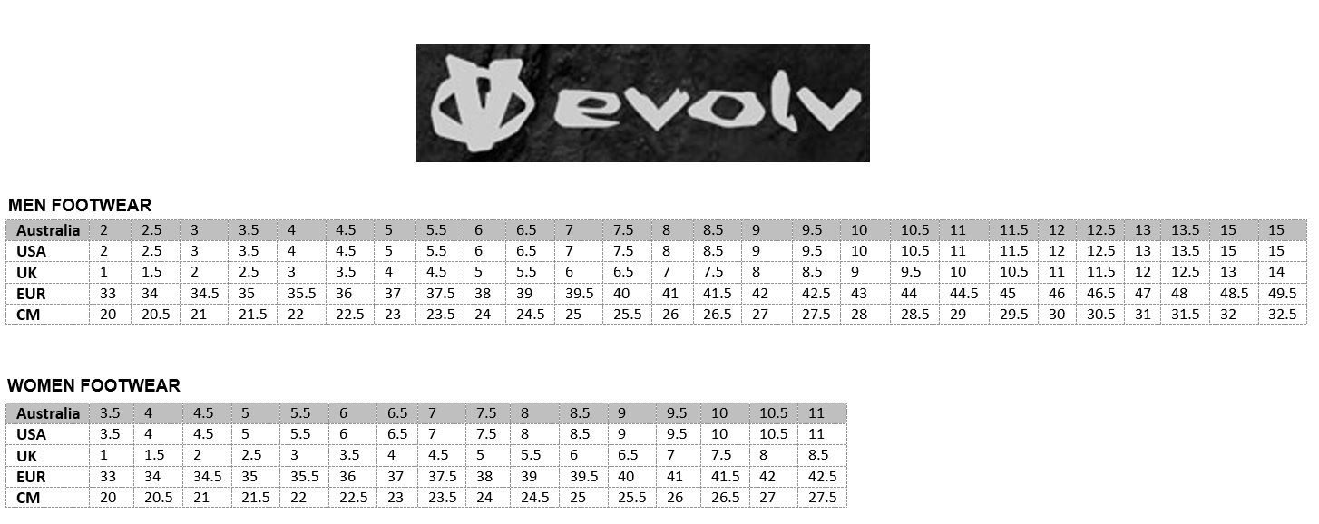 Evolv Defy Size Chart