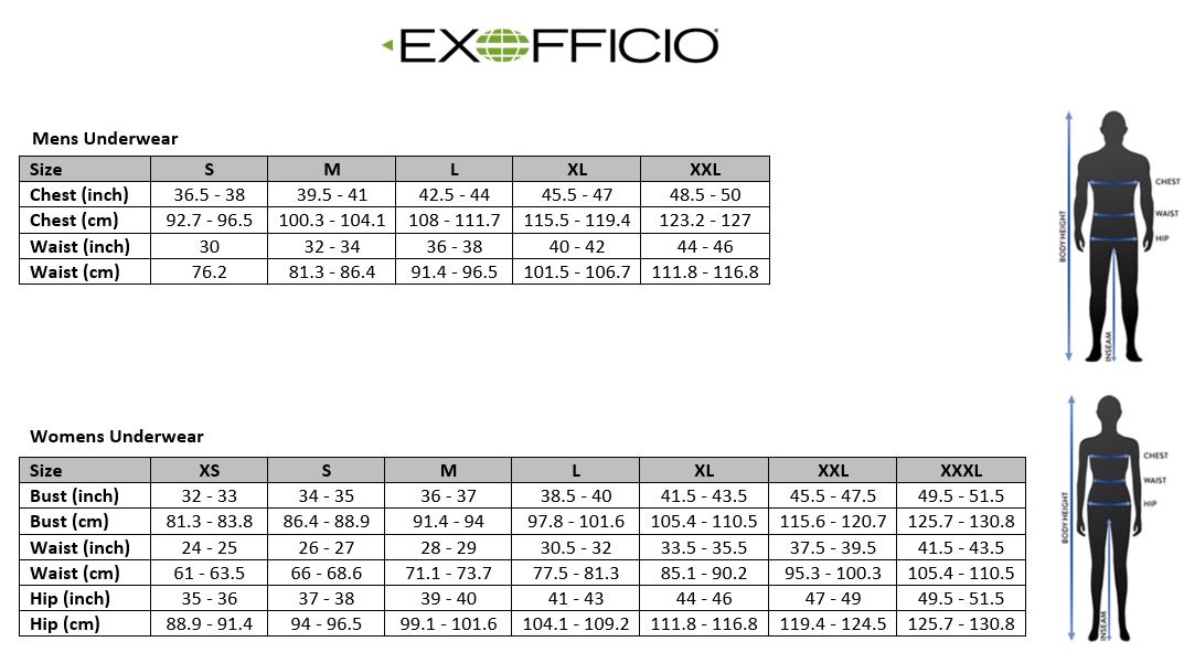 Exofficio Boxer Brief Size Chart