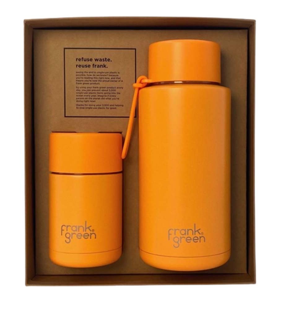 Frank Green My Eco Gift Set - 295ml Cup + 1000ml Bottle straw - Neon Orange