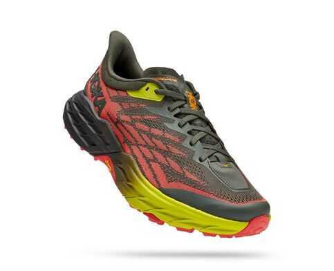 Hoka Speedgoat 5 Mens Trail Running Shoes - Thyme/Fiesta