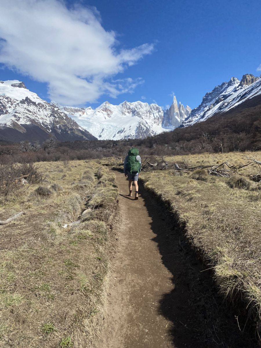 Hiking with Cerro Torre in the background