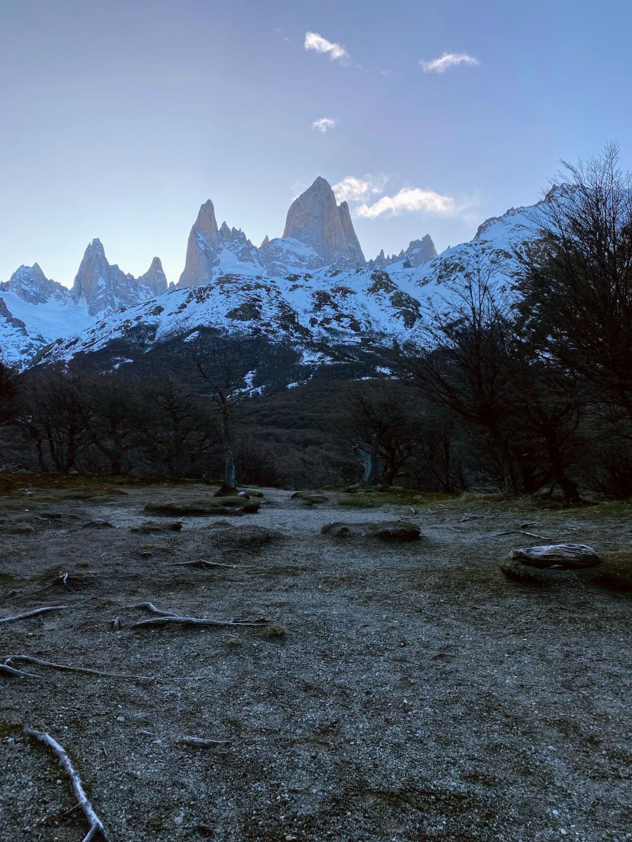 Poincenot Campground with Mount Fitz Roy in the background.