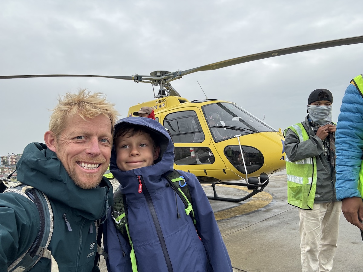 Ben and Atlas at the helicopter pad in Nepal