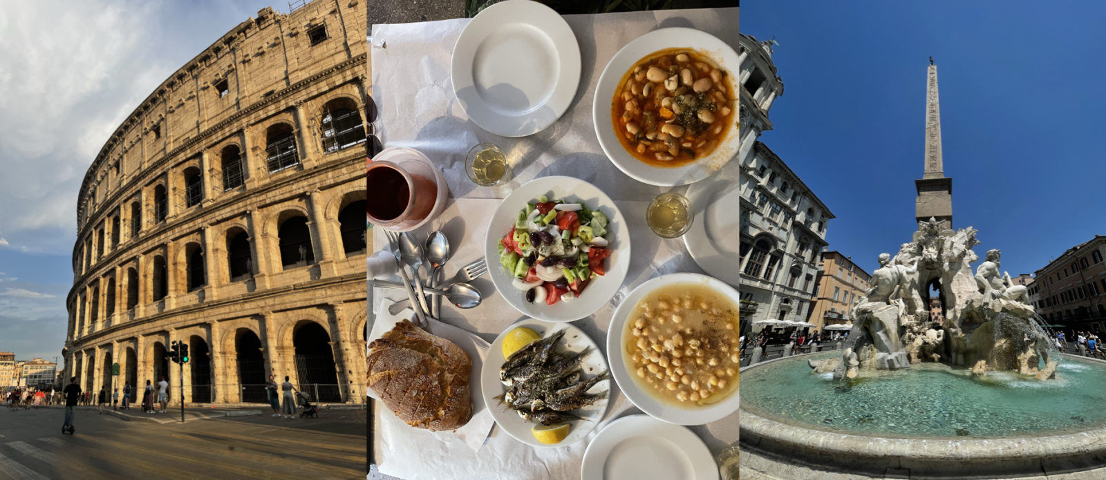 Collage of Rome, food and the Eiffel tower
